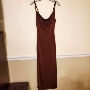 Forever Rose Couture Slinky Chocolate Brown Cowl Neck Maxi Dress w/ Side Slit
